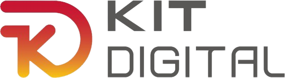 Logo de Kit Digital, una marca que promueve soluciones digitales innovadoras para empresas. Diseño moderno con colores degradados en rojo y naranja.